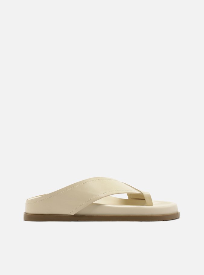 Sandália Papete Off White Couro Tiras Largas Dedeira