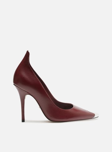 Scarpin Vermelho Couro Salto Fino Cap Toe Metal