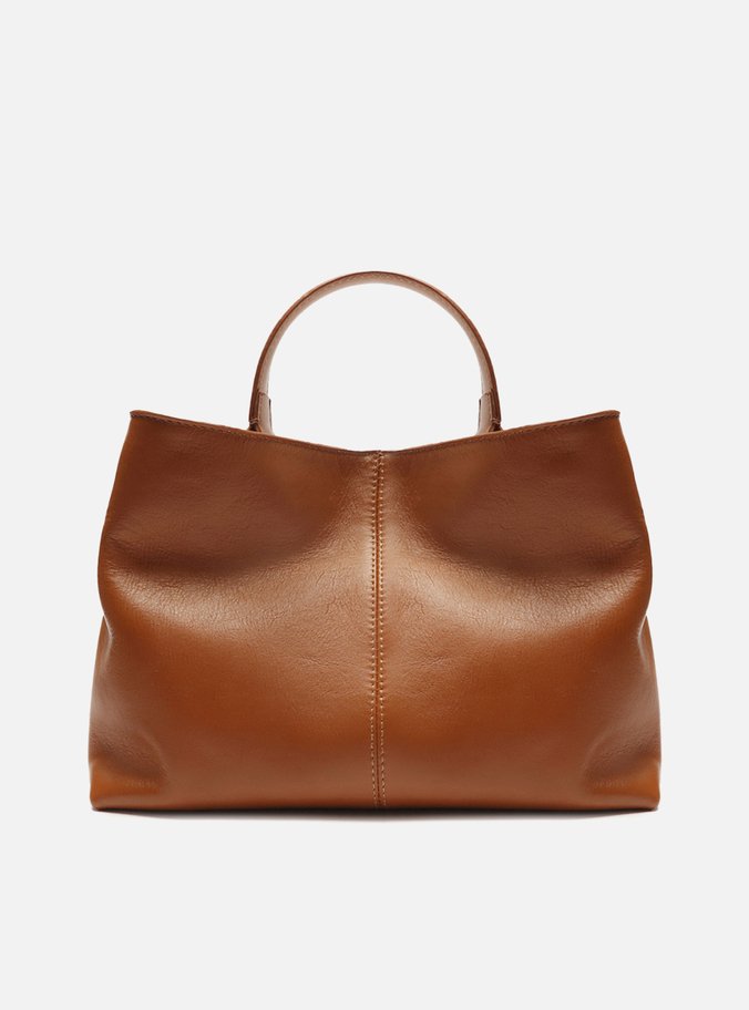 Bolsa Tote Marrom Couro Média Nó Metal