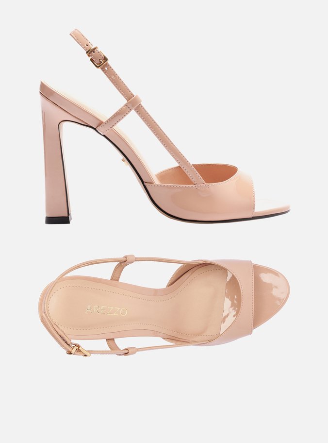 Sandália Rosa Verniz Salto Médio Slingback