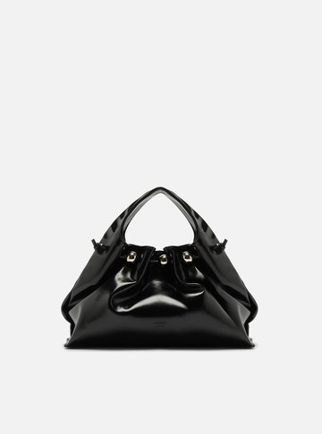 Bolsa Tiracolo Preta Verniz Média Alça Esferas