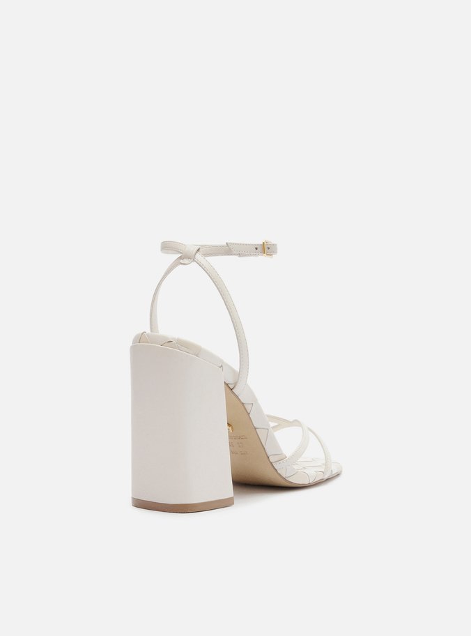 Sandália Branca Tressê Off-White Salto Bloco