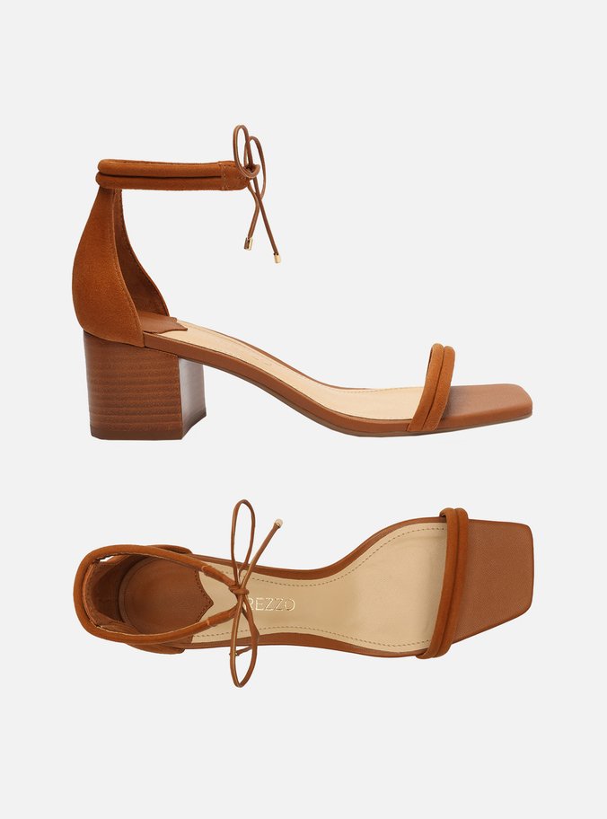 Sandália Marrom Suede Salto Bloco Amarração