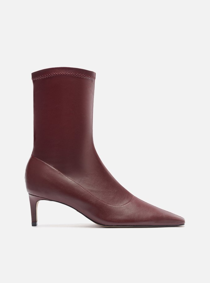 Bota Vermelha Cano Médio Bico Quadrado