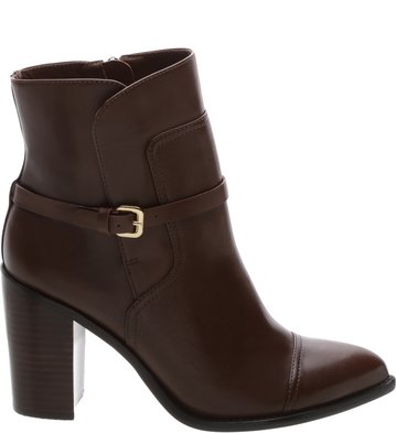 Bota Couro Salto Bloco Little Metal Mogno