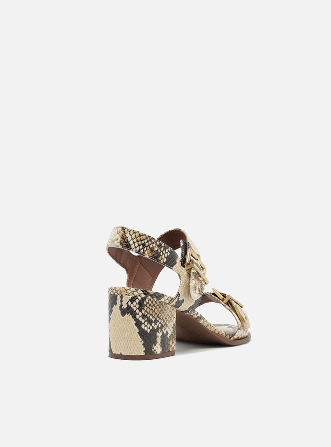 Sandália Animal Print Bloco Tiras Fivelas