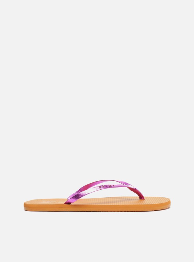 Chinelo de Dedo Laranja Tira Metalizada Rosa Brizza