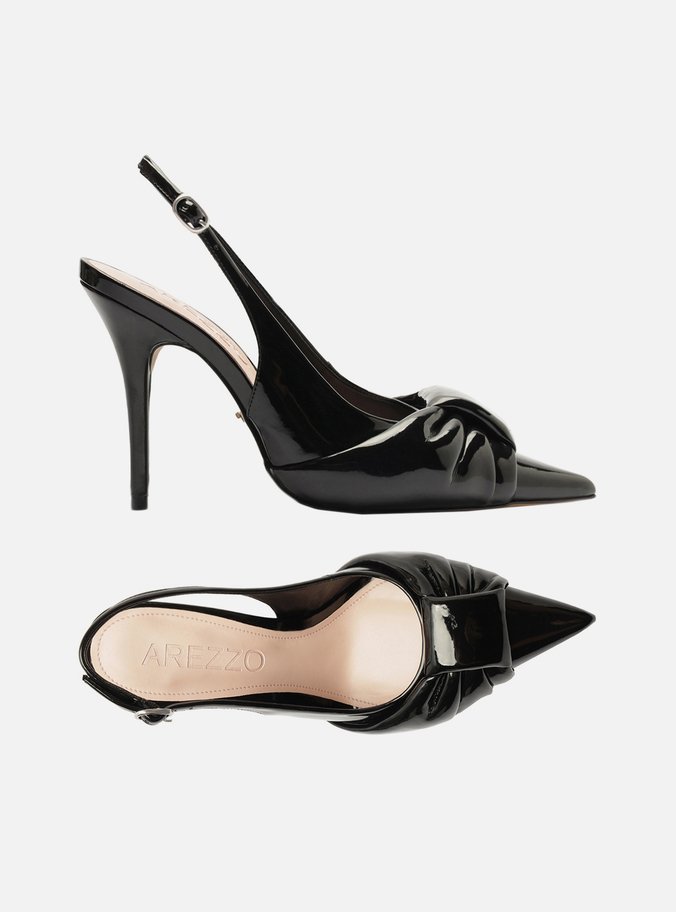 Scarpin Preto Verniz Slingback Puffer