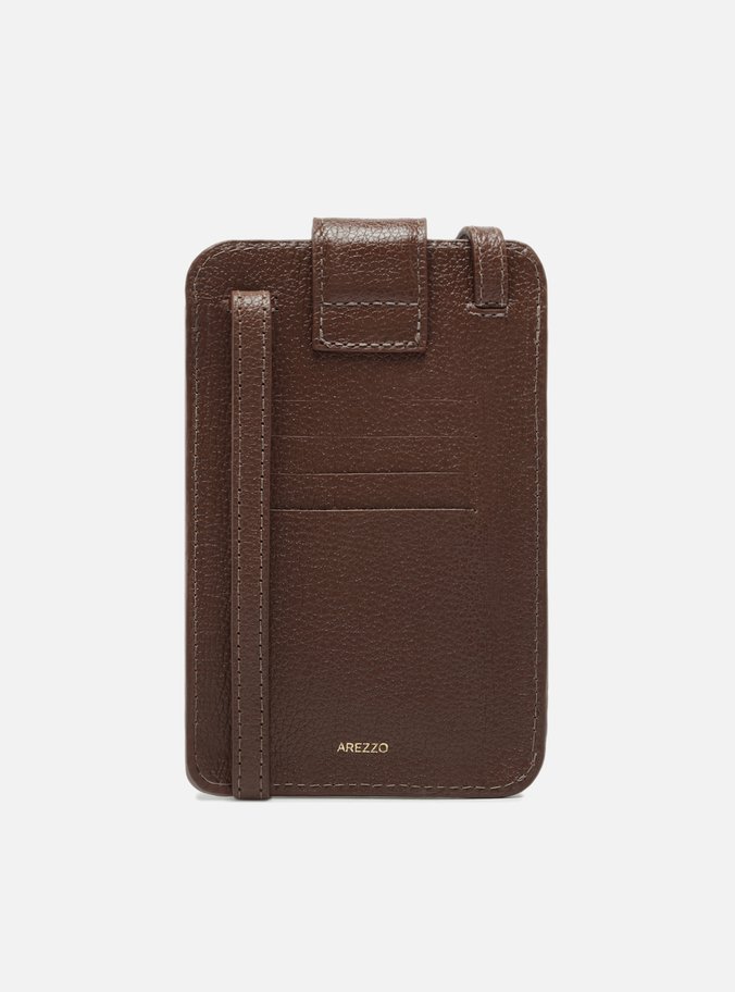 Mini Bag Marrom Couro Porta-Celular Medalha
