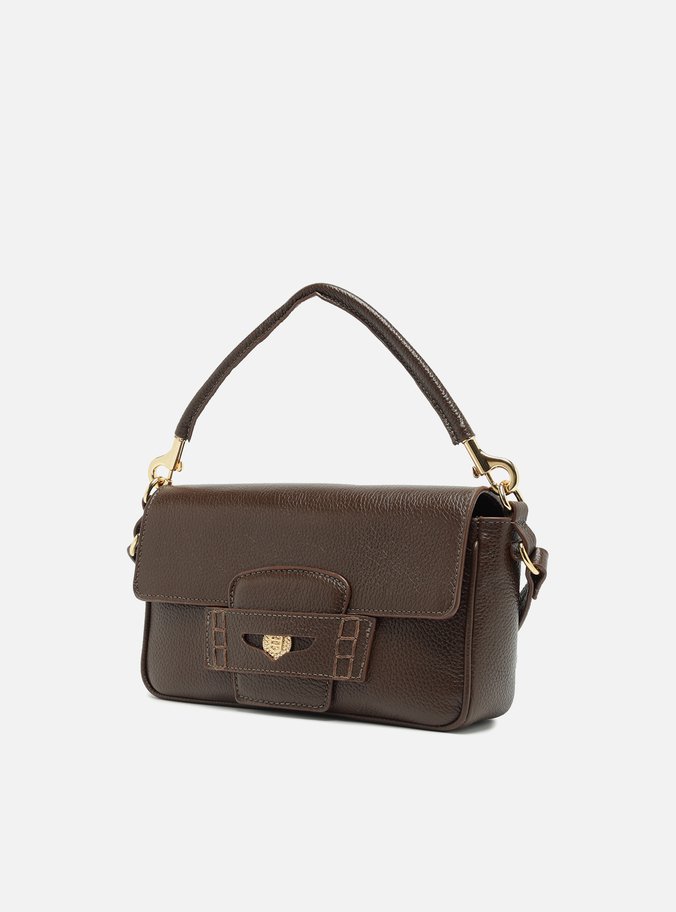 Bolsa Tiracolo Marrom Couro Média Detalhe Moeda