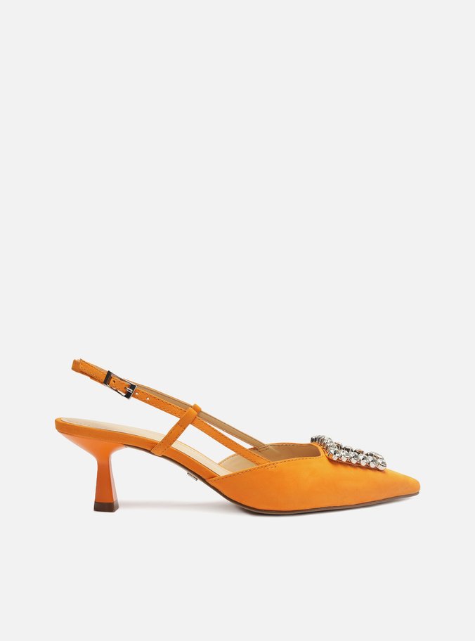 Scarpin Laranja Nobuck Bico Fino Slingback Emily