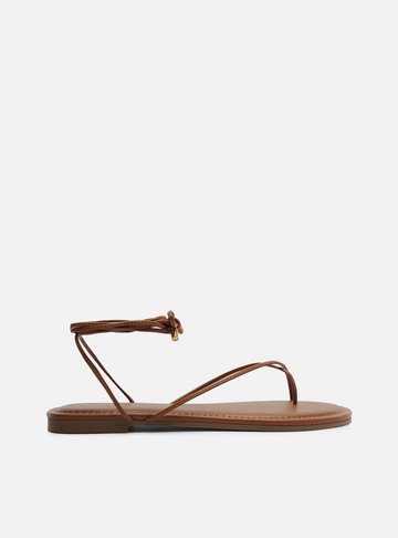 Sandália Rasteira Marrom Slim Amarração
