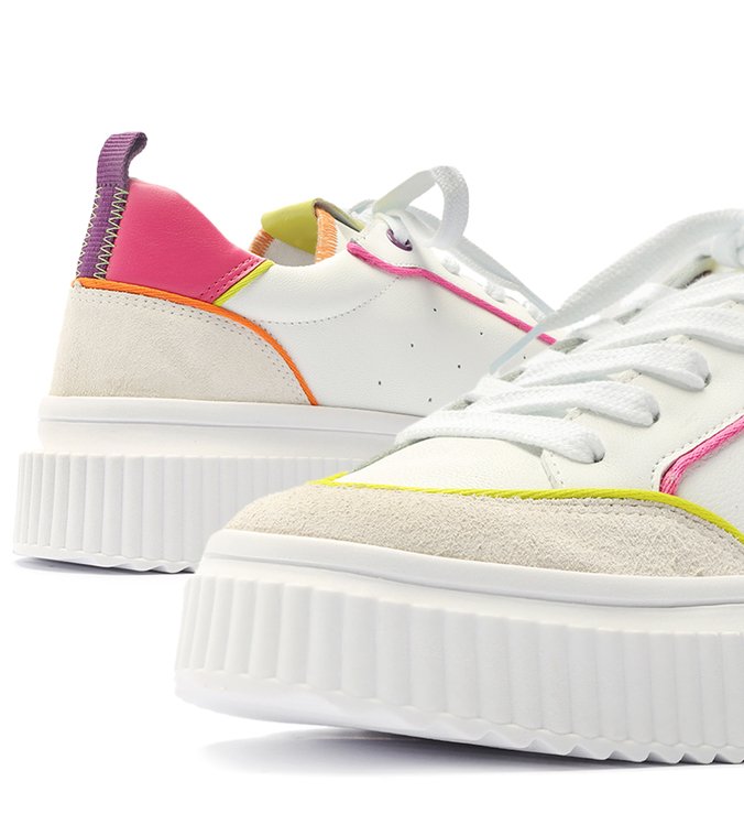 Tênis Branco Multimaterial Flatform Colorido