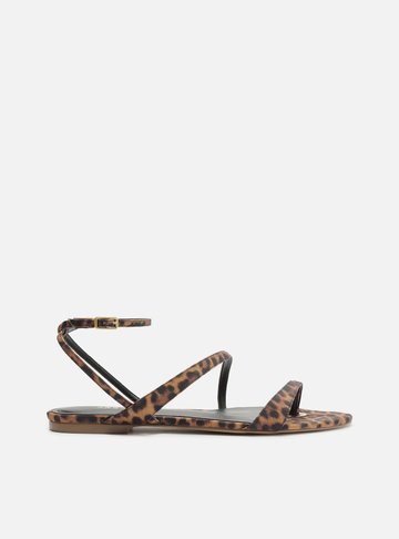 Sandália Rasteira Animal Print Tiras Diagonal