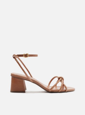 Sandália Marrom Salto Bloco Custom Anklet