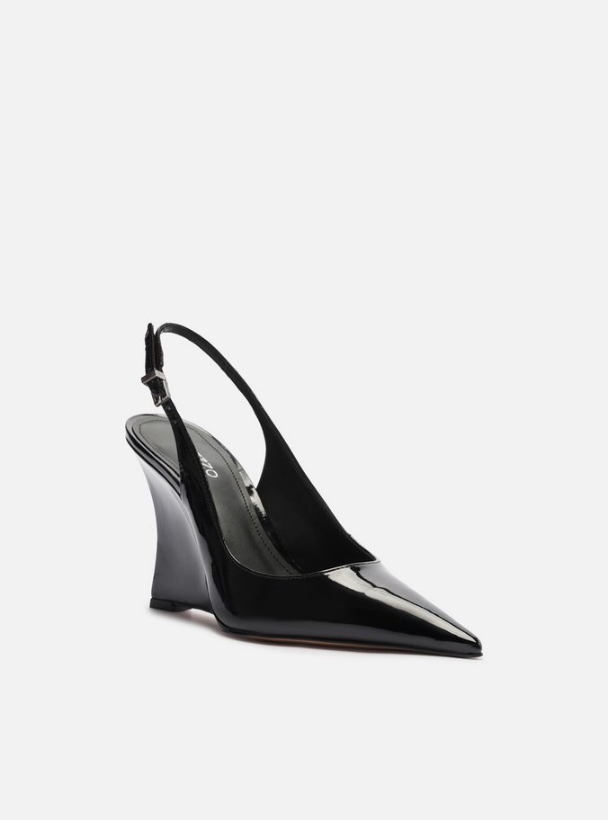 Scarpin Preto Verniz Salto Alto Anabela Slingback