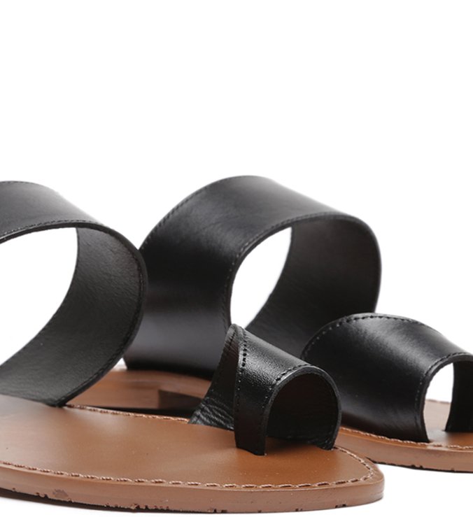 Rasteira Couro Toe Strap Preta