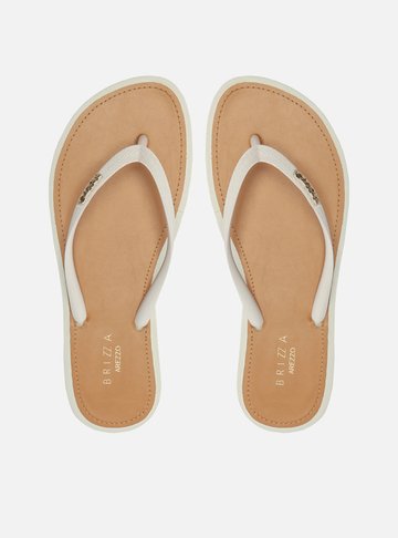 Chinelo de Dedo Tiras Brancas Palmilha Marrom