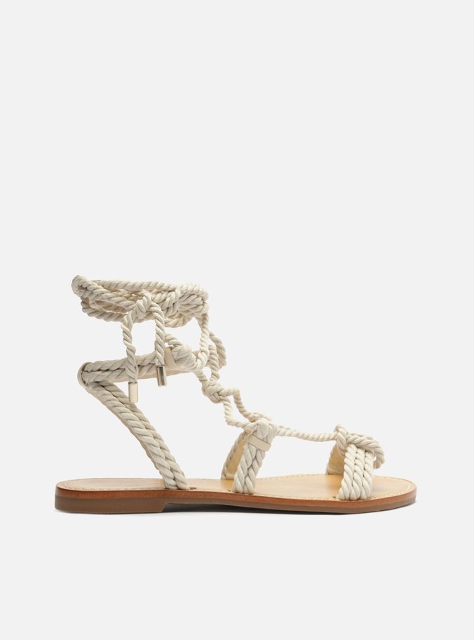 Sandália Rasteira Off-White Amarração Cordões