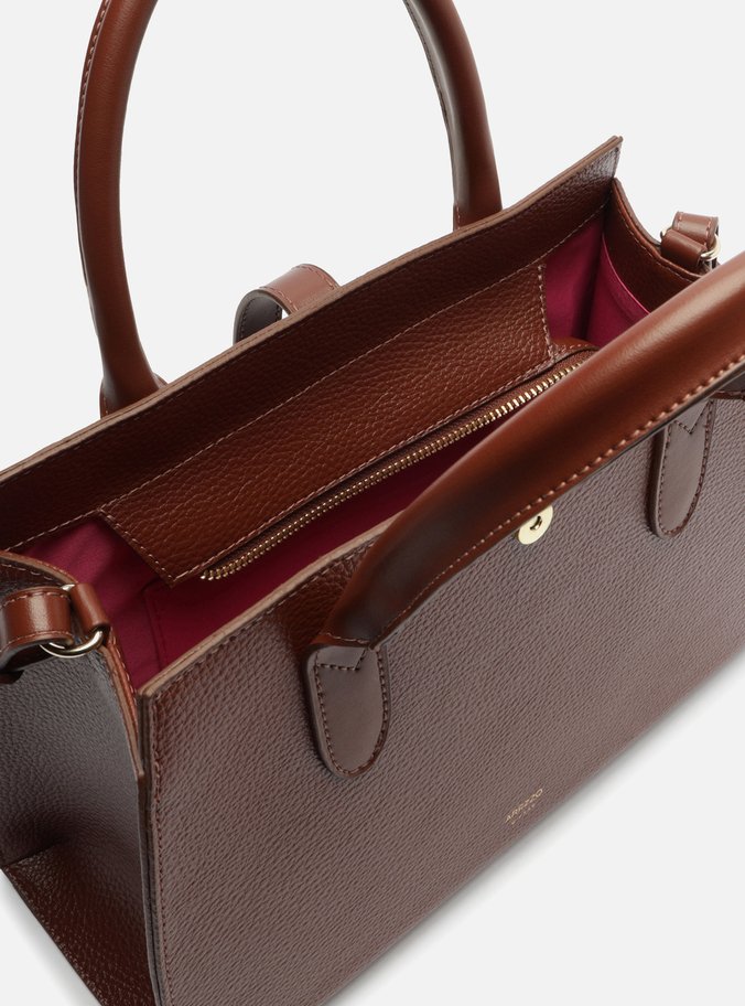 Bolsa Tote Marrom Grande Detalhe Tiras Metal
