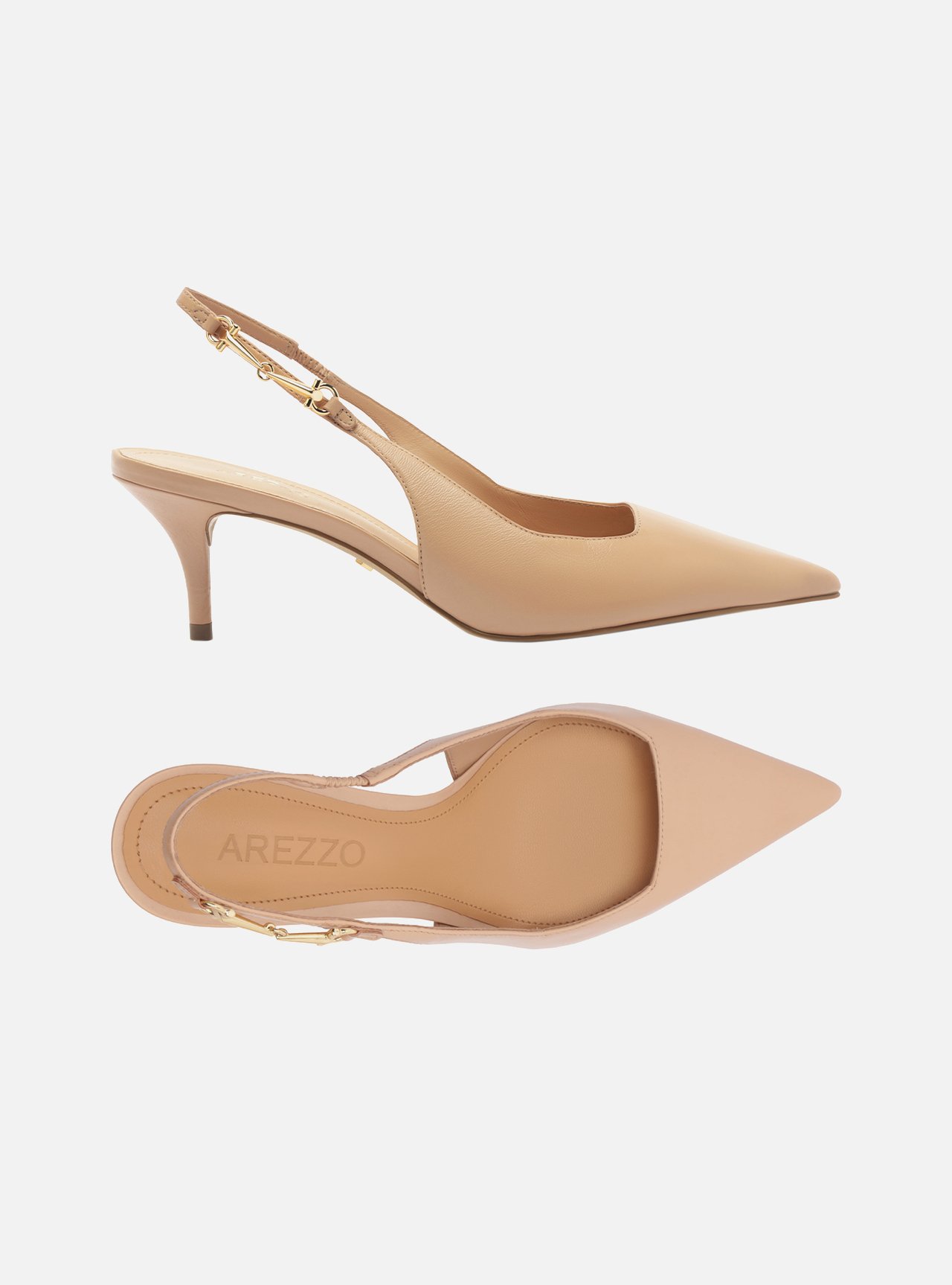 Scarpin Bege Couro Slingback Detalhe Metal — foto 5