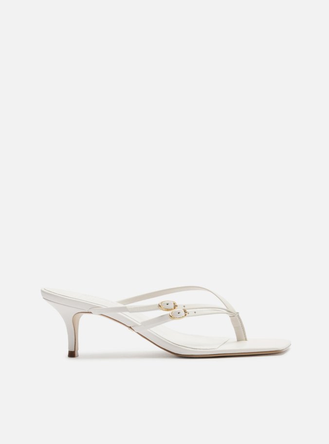 Tamanco Branca Couro Bico Quadrado Flip Flop