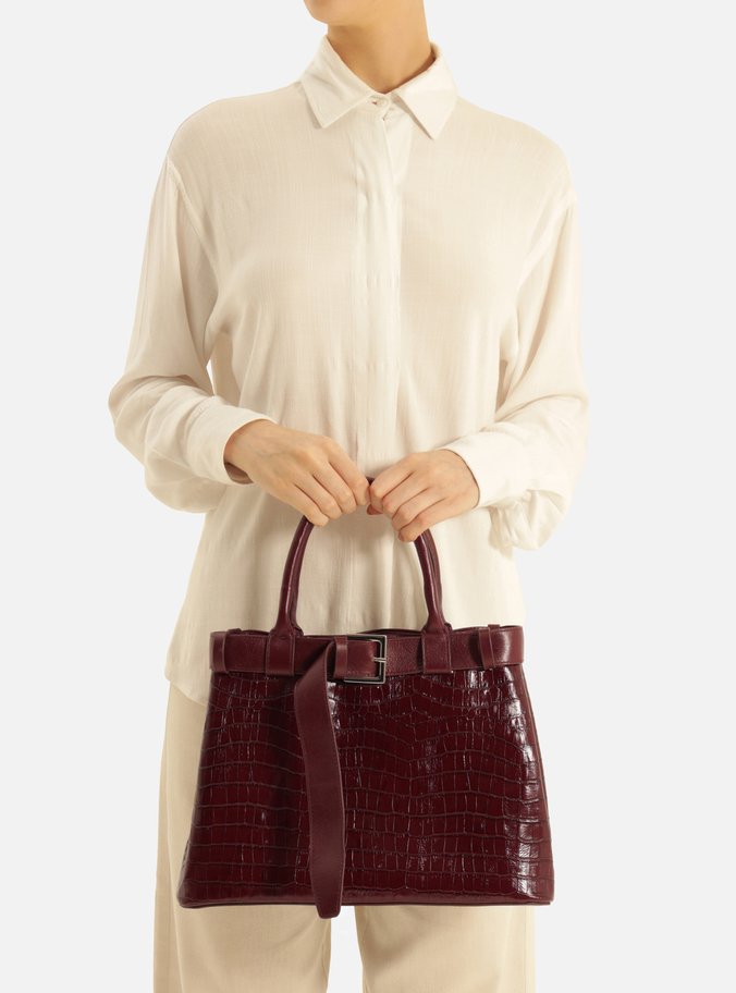 Bolsa Tote Vermelha Couro Croco Grande Fivela