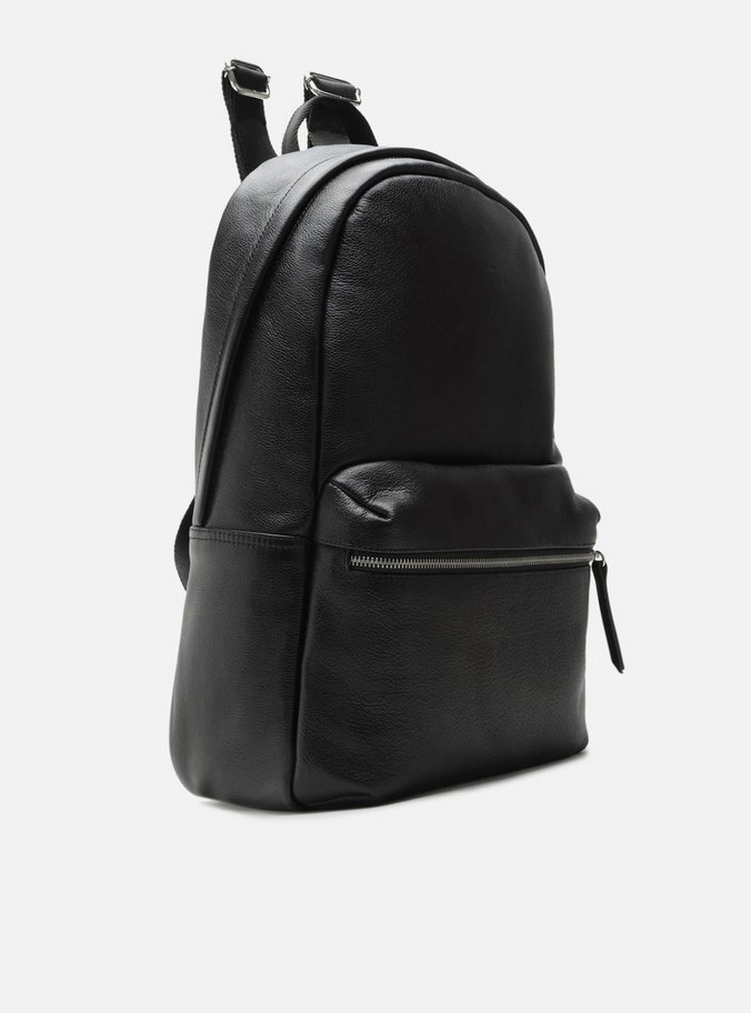 Mochila Preta Couro Grande Bolso Frontal