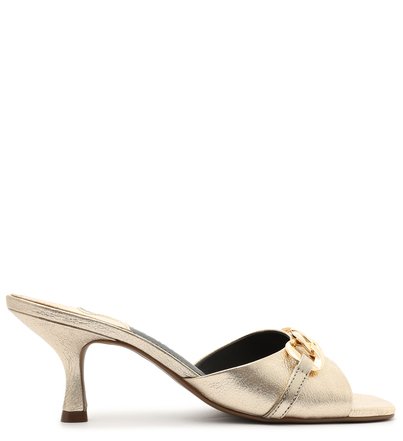 Mule Dourada Couro Aberta Corrente