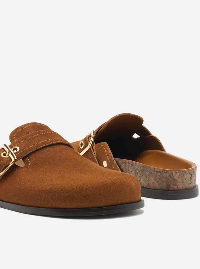 Clog Sabot Marrom Acamurçada Rasteira Fivela