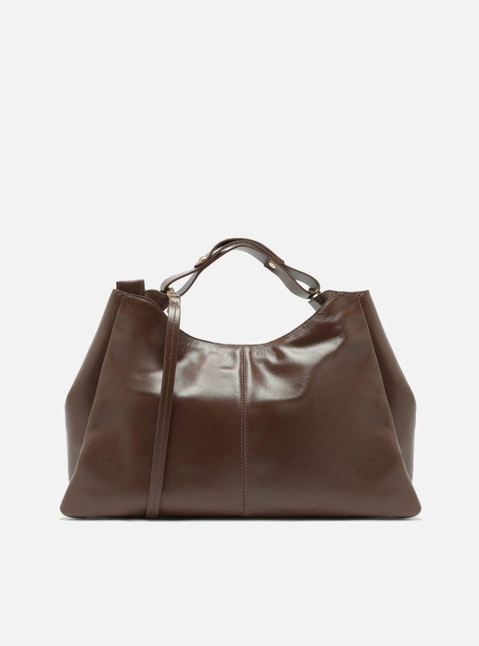Bolsa Tote Marrom Couro Camurça Grande Metais