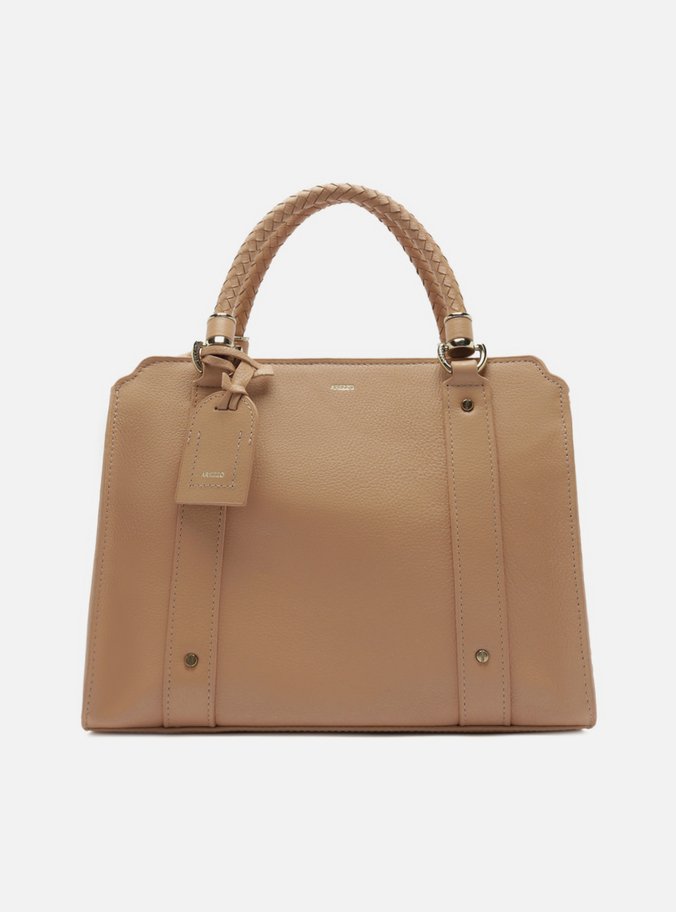 Bolsa Tote Nude Couro Grande Alça Trançada