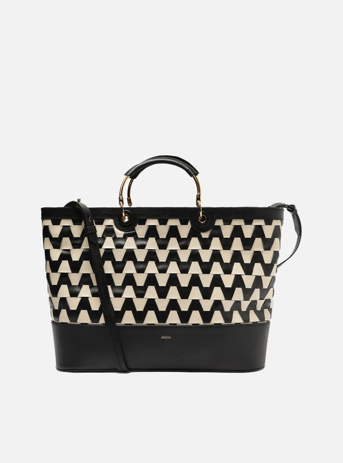 Bolsa Shopping Preta Couro Bicolor Grande Branca