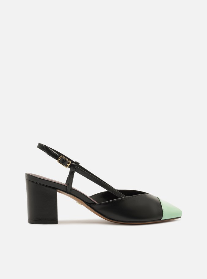 Scarpin Preto Verniz Salto Bloco Slingback