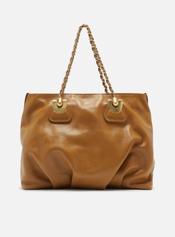 Bolsa Shopping Caramelo Couro Grande Franzida