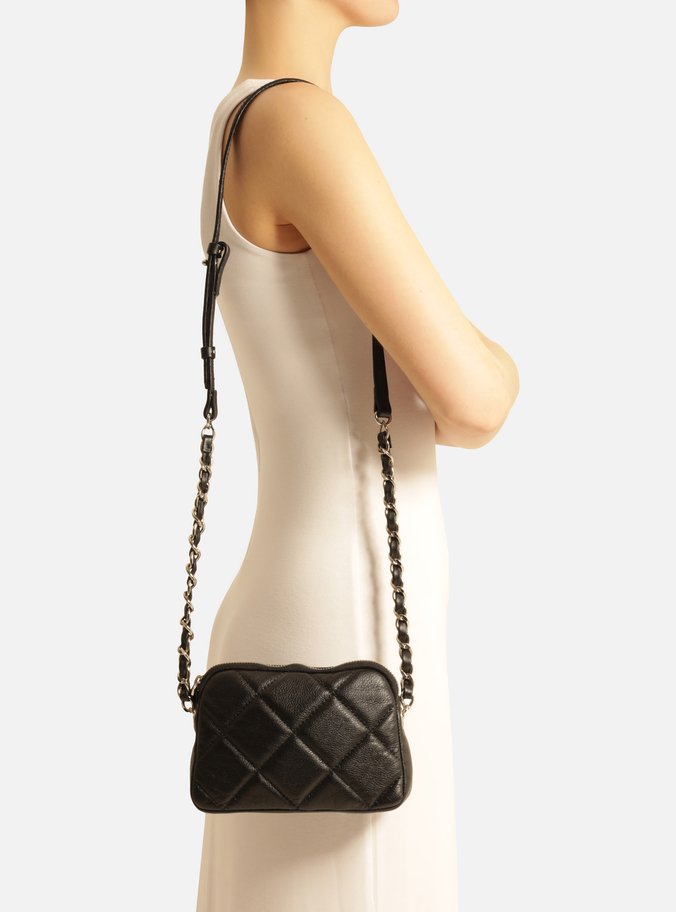 Bolsa Tiracolo Preta Couro Mizz Pequena Zíper