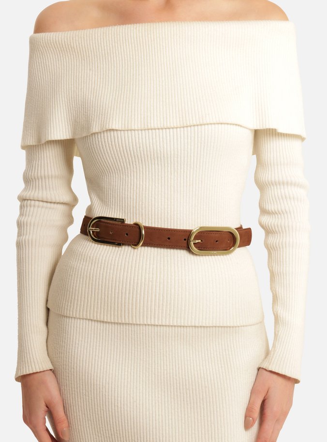 Cinto Marrom Nobuck Médio Fivela Oval Dupla