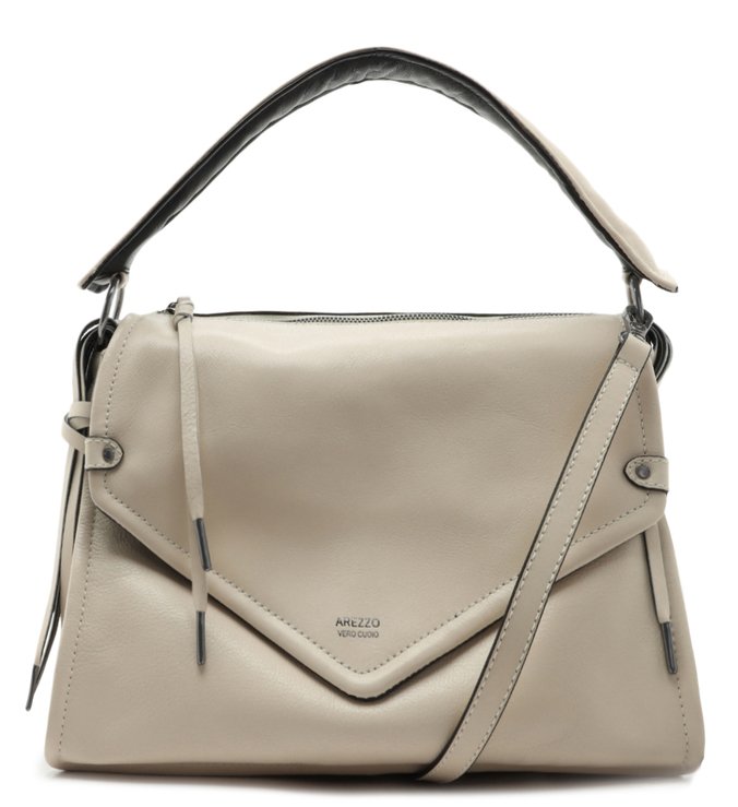 Bolsa Satchel Couro Duda Grande Off-White e Preto