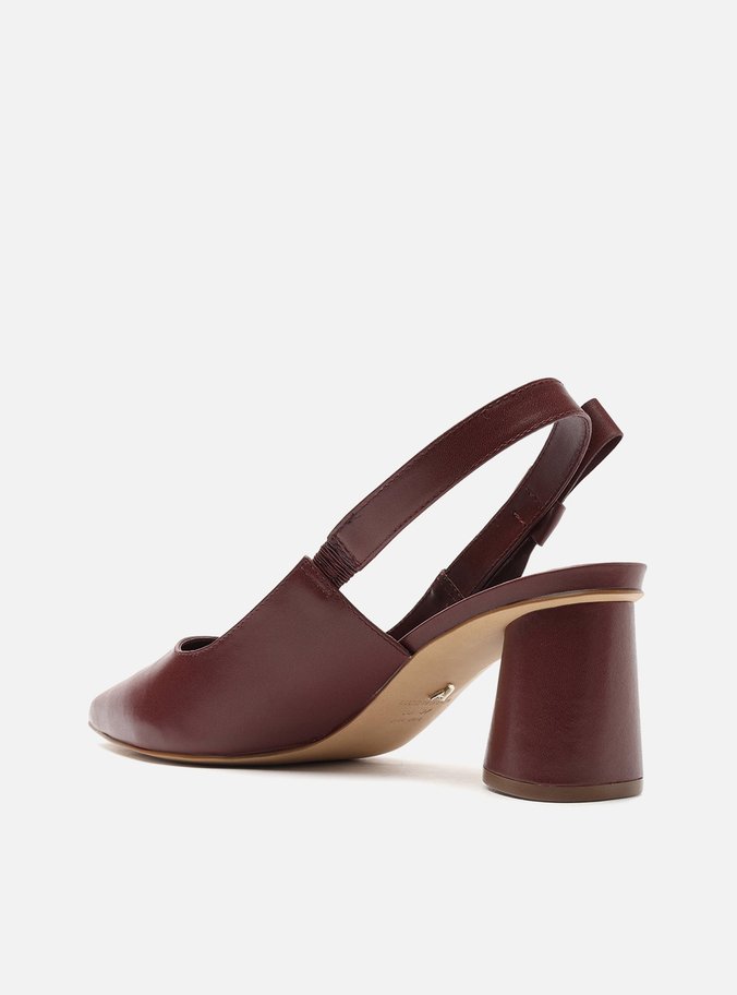 Scarpin Vermelho Couro Bloco Slingback Laço