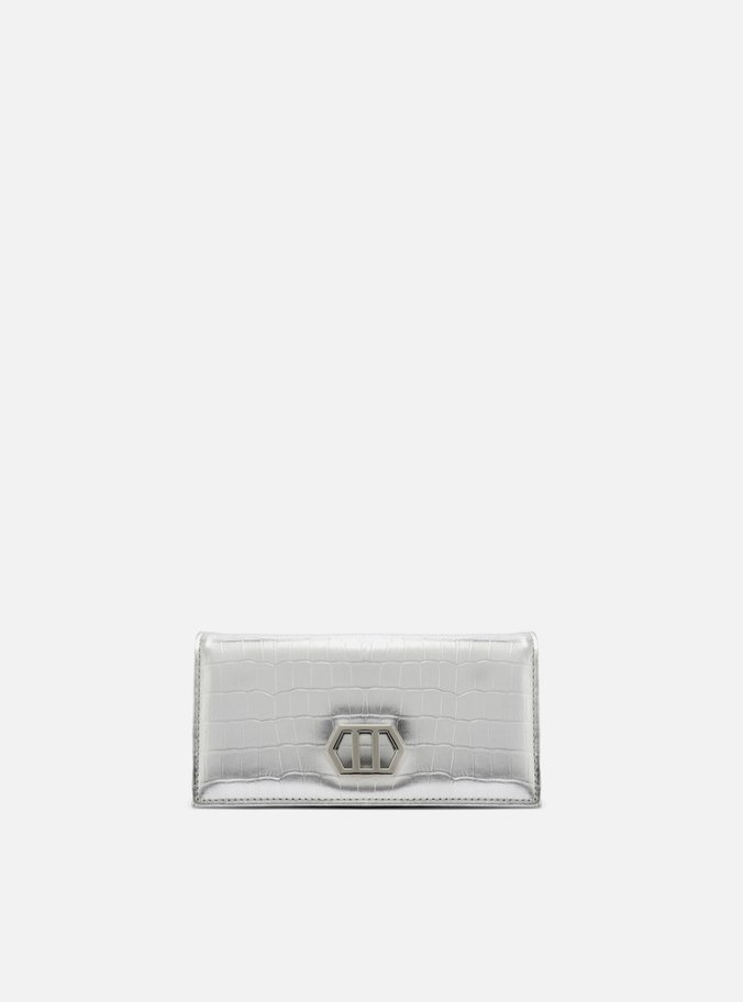Clutch Prata Couro Croco Pequena Metal