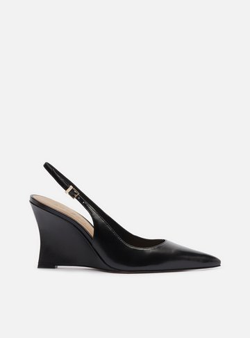 Arezzo — Scarpin Preto Couro Salto Alto Anabela Slingback