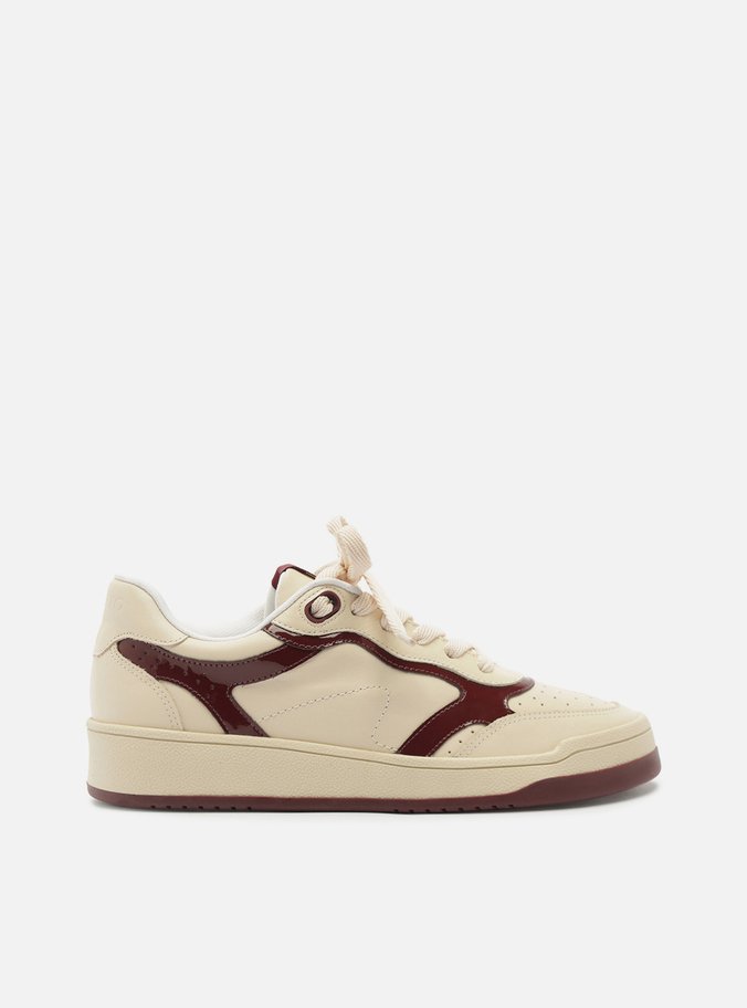 Tênis Off White Couro Sola Baixa Rush Bordô