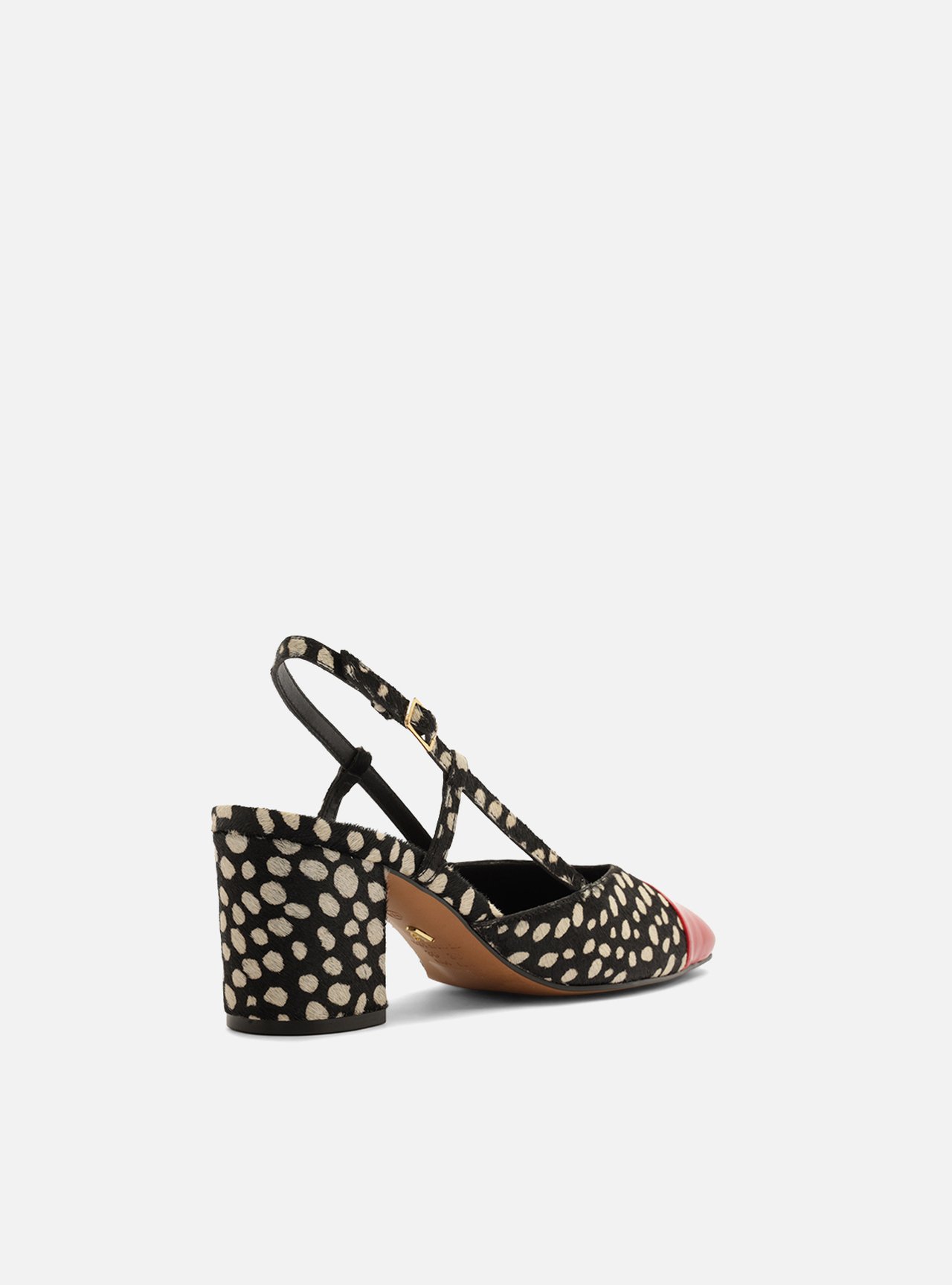 Scarpin Multicolorida Bico Redondo Pelo Slingback Cap Toe Vermelho — foto 3
