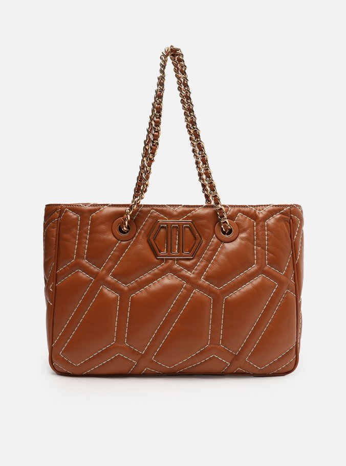 Bolsa Shopping Marrom Couro Pesponto Emma Grande