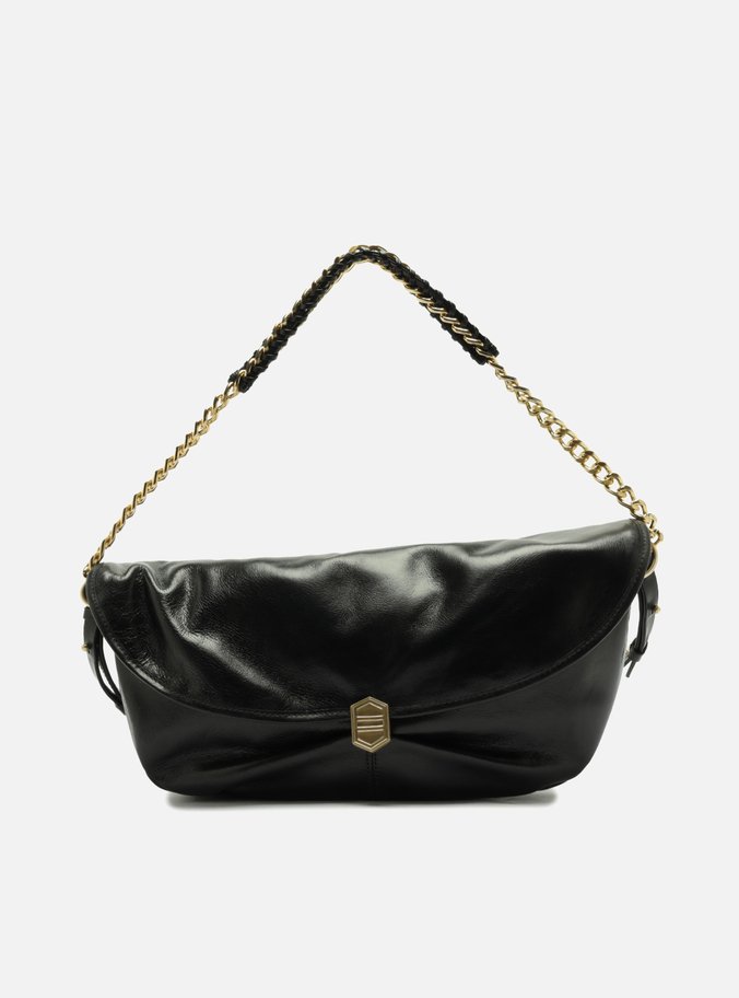 Bolsa Tiracolo Preta Couro Metais