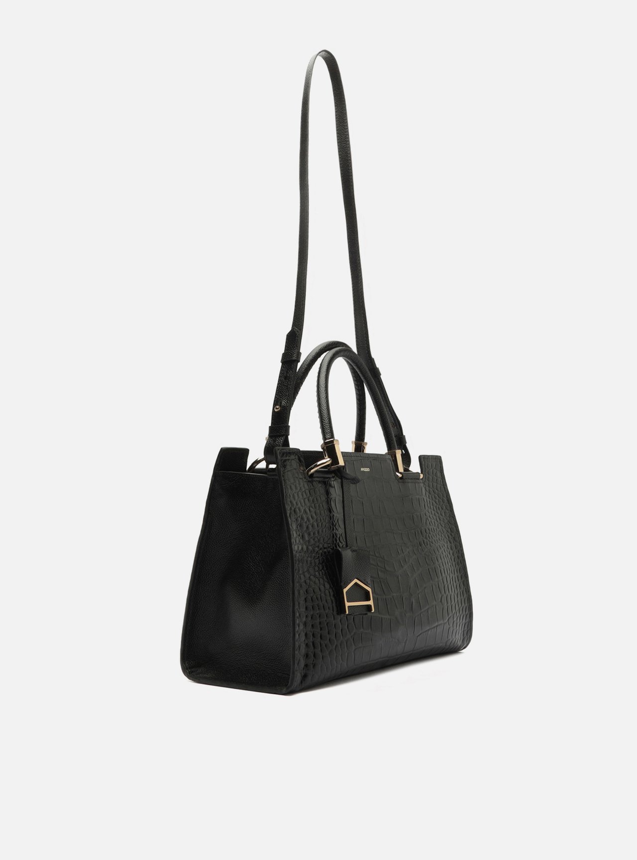 Bolsa Tote Preta Couro Grande Croco — foto 5