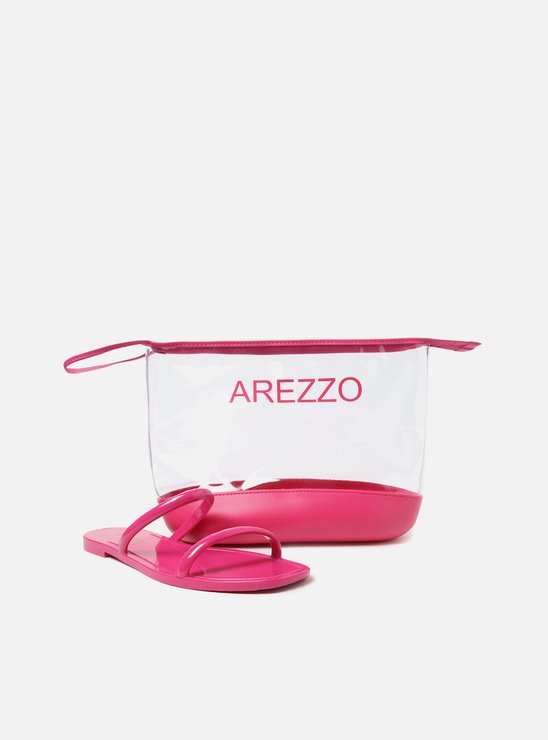 Kit Rasteira Rosa Brilho e Bag Transparente Brizza