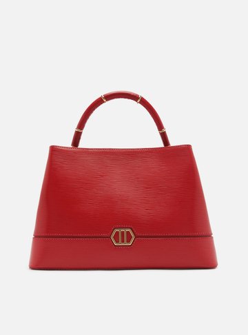 Bolsa Tote Vermelha Couro Grande Anéis