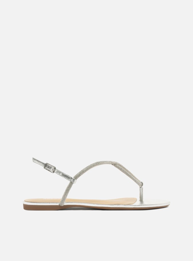 Sandália Rasteira Prata Strass Gota