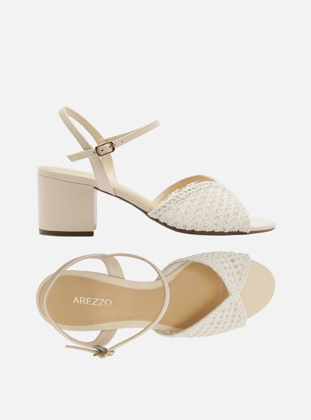 Sandália Off-White Salto Médio Tiras Bordado — foto 5